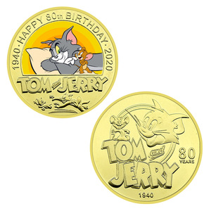 Monedas Conmemorativas del 80 Aniversario de <span class=keywords><strong>Tom</strong></span> <span class=keywords><strong>y</strong></span> <span class=keywords><strong>Jerry</strong></span>, Personajes de Anime, Chapadas en Oro de 24K - Product Image 3