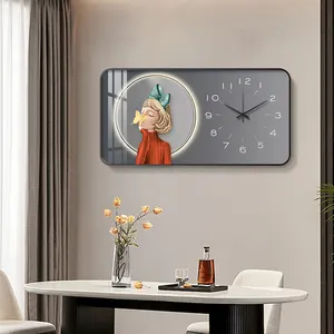 Nordic Large Modern Girl Wall Clock Living Room Home Decoration Simple Fashion Art Porcelain Painting Mural Clock Gift