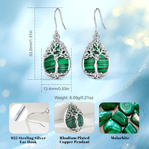 Boucles d'oreilles pendantes hypoallergéniques Merryshine en obsidienne et <span class=keywords><strong>pierre</strong></span> <span class=keywords><strong>de</strong></span> <span class=keywords><strong>lune</strong></span>, motif arbre <span class=keywords><strong>de</strong></span> vie, avec fermoir à levier - Product Image 5