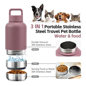 Özel 1000ml 32oz pet besleyici termos bardak seyahat kamp yalıtımlı çift duvar 3 in 1 paslanmaz çelik köpek su şişesi - Product Image 4