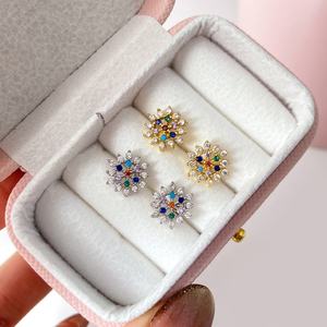 Pendientes de Moda para Mujer, Chapados en Oro de 18K con Piedras Preciosas de Colores, Varios Estilos, Cereza, Cuadrados, Esmeralda, Flor, para Uso Diario - Product Image 3