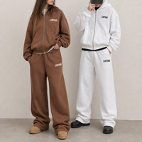 Ensemble de survêtement personnalisé pour homme, marron et blanc, colorblock, coupe ample, deux pièces, avec sweat à capuche zippé et pantalon zippé