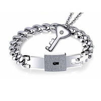Valentineday Ketting Roestvrij Staal Sleutelhanger Ketting En Vierkant Slot Armband Sieraden Set Voor Koppels Valentijn