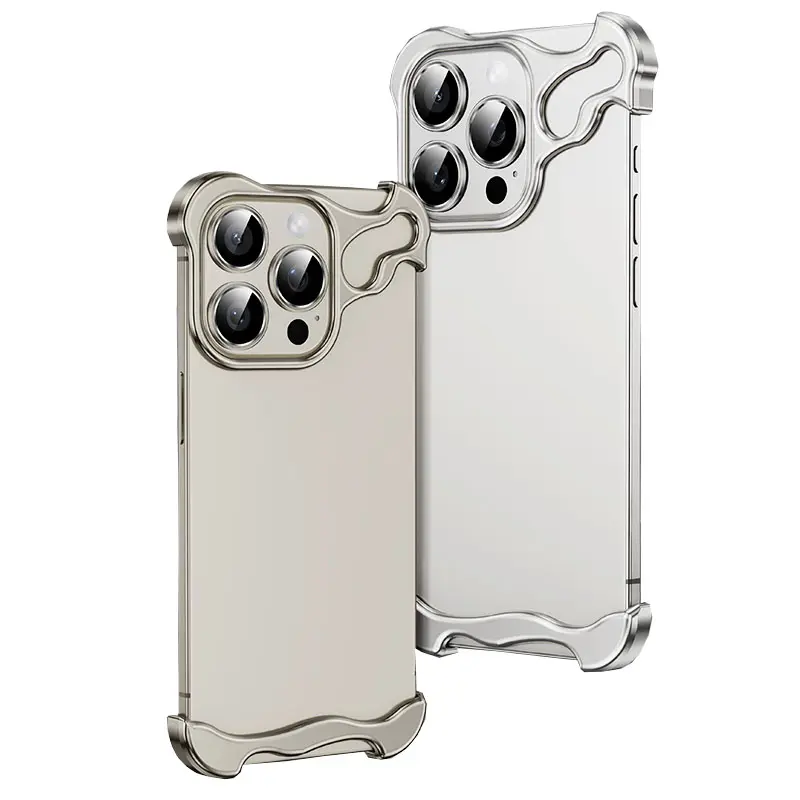 IPhone 13 14 15 Pro Max Plus用の新しいミニマリストメタル電話ケース、カメラレンズ付き保護アルミニウムフレーム携帯電話カバー