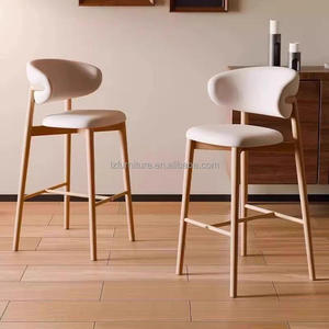 Modern Fabric Leather Curved <b>Back</b> Wooden Counter Height <b>Stool</b> <b>Bar</b> Chair Barstool Home Kitchen Hotel Office Lobby Restaurant Club - Product Image 3