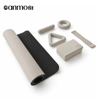 Ensemble d'accessoires de yoga et de Pilates Morandi Beige, kit 6-en-1 : tapis, bloc, anneau, rouleau triangulaire, bande, logo personnalisé pour studio, maison, cadeau