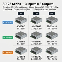 Convertisseur DC-DC simple haute efficacité 25W, entrée large 36V-72V vers sortie 5V/12V/24V, module d'alimentation de qualité industrielle
