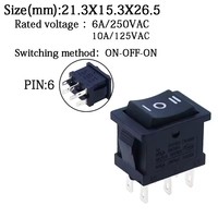 Interrupteur à bascule KCD2 6 broches 21x15mm DPDT noir et blanc ON-OFF-ON ON-ON pour bateau, 6A/250V 10A/125V
