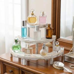 Présentoir à 3 niveaux en <span class=keywords><strong>bois</strong></span> rustique blanchi pour cupcakes, parfums, desserts, vernis à ongles, maquillage, plantes et objets de collection - Product Image 4