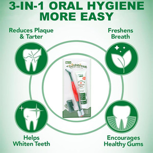 Kit de higiene bucal para mascotas 3 en 1 con sabores de vainilla/Carne, juego de limpieza para el cuidado bucal de perros con cepillo de dientes de doble extremo, cepillo de dedos, pasta de dientes - Product Image 6