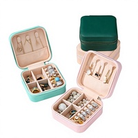 Mini boîte de rangement pour bijoux en cuir PU, étui de voyage à fermeture éclair, multi-compartiments, pour bagues, boucles d'oreilles, colliers, couleur personnalisée, fabrication en usine