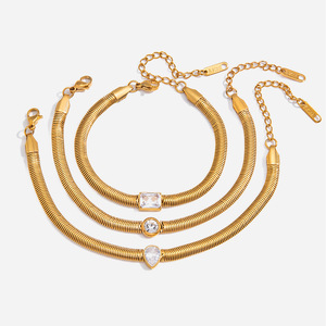 Pulsera de Cadena con Diseño de Espina de Serpiente, Tono Dorado, Incrustaciones de Circonio, Diseño Geométrico, Joyería de Moda, Regalo - Product Image 1