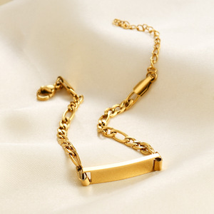 Logo personalizzato inciso nome in acciaio inox Figaro catena oro colore <span class=keywords><strong>argento</strong></span> bracciali barra vuota regolabile per bambini e bambine - Product Image 3