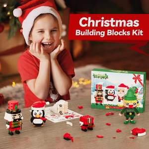 Juego de Bloques de Construcción 4 en 1 de Figuras Brickhead Navideñas, Juguete de Construcción de Papá Noel, Pingüino, Cascanueces y Duende para Niños - Product Image 4