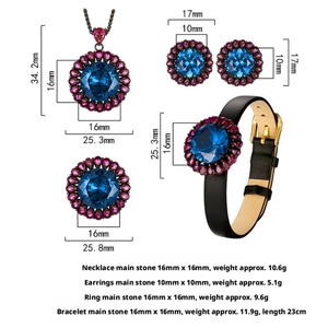 Premium Style Eco-friendly Copper Gold Plated 16-10MM Blue Zircon Pendant <b>Earrings</b> Ring Fine Jewelry Sets 4 Pice for Women - Product Image 2