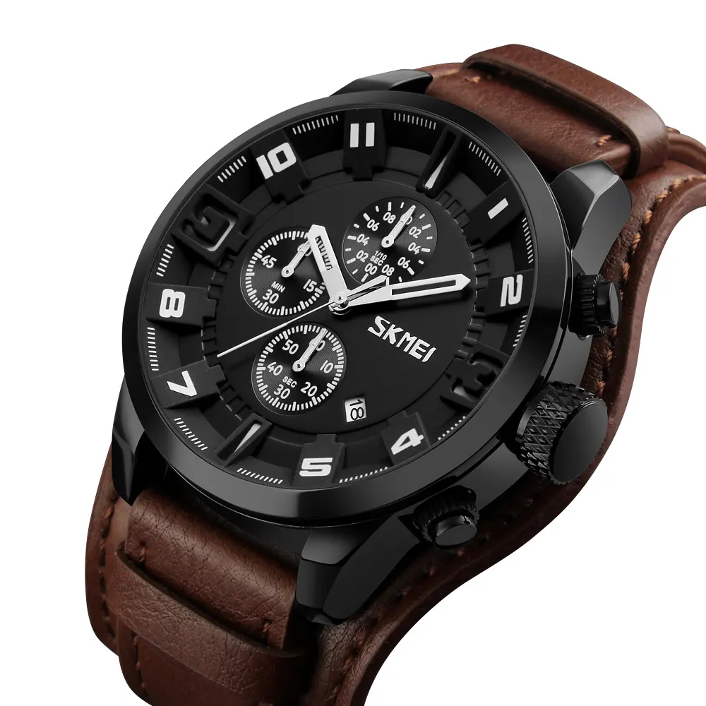 SKMEI 9165 Fashion Leather Strap Waterproof Wristwatch Custom Logo Men Quartz Watches