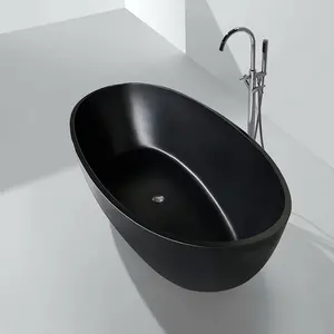 Bathtub Price Bathroom Freestanding Bathtub Shower Solid Surface Tub Grey Artificial Stone for Adult Black Modern KKR Drainer