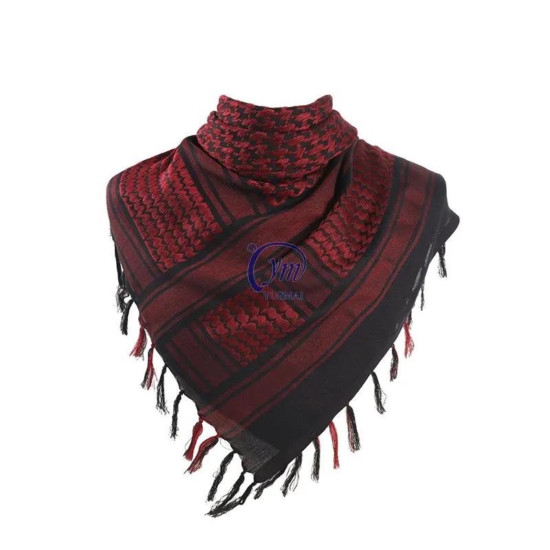 Shemagh syal taktis warna-warni, warna merah 110*110cm katun murni indah Arab Keffiyeh syal taktis tahan angin kepala leher bungkus wajah