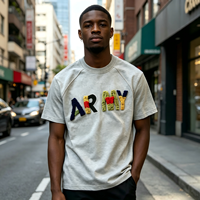 T-shirt en coton épais personnalisé pour homme, broderie chenille couleur, streetwear, coupe oversize, logo personnalisé, vente en gros