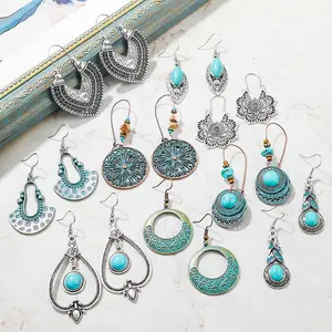 Factory wholesale BOHO turquoise vintage silver earrings for girls jewelry set for women