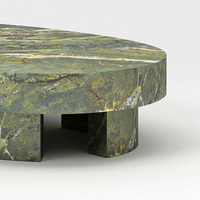 Table basse ovale en marbre vert avec supports en blocs segmentés, en pierre naturelle Verde, table centrale moderne pour salon, maison de rêve