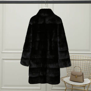 Atacado Dinamarca Blackglama Casaco De Inverno Stand Collar Horizontal Real Mink Fur Coat Dinamarca Pele Real - Product Image 3