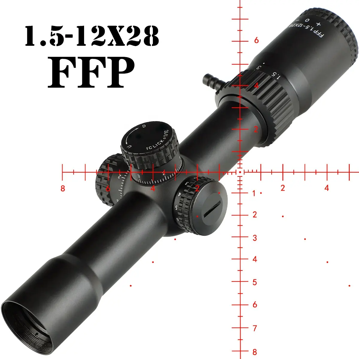 Ohhunt produsen OEM grosir lingkup FFP 1.5-12x28 merah kunci diterangi lingkup optik taktis