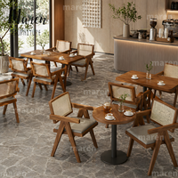 Ensemble de table et de chaises carrées en chêne stratifié commercial pour hôtel, café, restaurant, pizzeria, salons de thé, mobilier d'hôtellerie