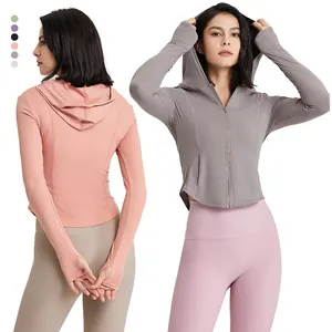 Jaket lari Yoga nilon bertudung untuk wanita, setelan olahraga lari Crop kasual modis ukuran Plus, jaket ritsleting luar ruangan musim dingin wanita