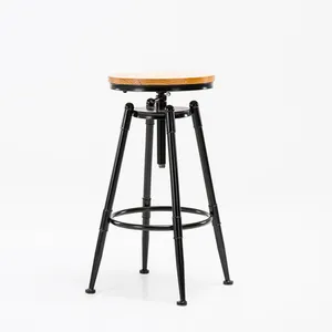 Ristorante di alta qualità sedia sgabello da bancone girevole con struttura in metallo girevole a 360 gradi con sedile in legno