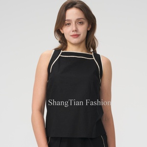 Camiseta Corta sin Mangas de Algodón y Lino Personalizada para Mujer, Camiseta a Rayas Transpirable de Corte Ajustado para Mujer - Product Image 2