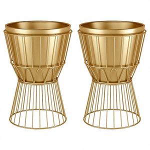 Macetero de Hierro Elegante para Decoración de Jardín con Soporte, Acabado Dorado con Recubrimiento en Polvo, Forma Redonda Diseñada para Aportar Elegancia Moderna - Product Image 1