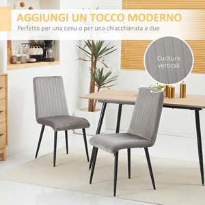 HOMCOM Lot de 2 chaises de cuisine rembourrées et peu encombrantes avec pieds en acier, 43x58x90 cm, gris et noir - Product Image 5