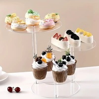 Support à gâteau rond transparent à 3 niveaux en acrylique avec plateau de présentation multi-étages pour desserts, idéal pour les mariages et les fêtes d'anniversaire