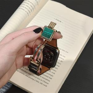 Forwelleny Correa <span class=keywords><strong>de</strong></span> Cuero <span class=keywords><strong>de</strong></span> Lujo para <span class=keywords><strong>Apple</strong></span> <span class=keywords><strong>Watch</strong></span> 49 42 46mm Malaquita Banda para Iwatch 11 10 9 8 Se Pulsera Elegante - Product Image 1