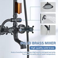 Système de douche thermostatique moderne en laiton noir mat avec pommeau de douche carré de 8 pouces, douchette à effet pluie, bec de baignoire et robinet à quatre poignées