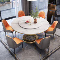 Ensemble de table et chaises de salle à manger en pierre moderne de luxe avec table ronde et plateau tournant circulaire pour les salles à manger à domicile et dans les hôtels