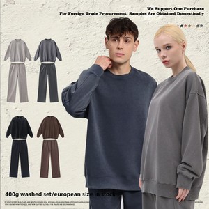 Conjunto Deportivo Vintage para Hombre Silen Diel, Otoño Invierno, 400g, Color Sólido, 100% Algodón Tejido, Sudadera Holgada con Cuello Lavado y Pantalones Deportivos - Product Image 3