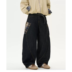 Vente en gros Coutom Baggy <span class=keywords><strong>Jeans</strong></span> Patchwork <span class=keywords><strong>Kaki</strong></span> Treillis Streetwear Hip Hop Pantalon en coton Pantalon pour hommes Denim pour hommes - Product Image 3