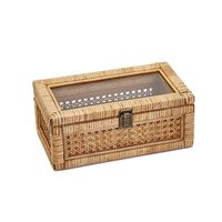 Boîte à bijoux moderne en rotin avec couvercle transparent, design détachable, trois niveaux, grande capacité, en osier tressé, pour outils de rangement, cuisine, sac naturel tissé à la main