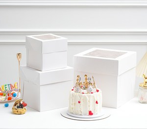 <span class=keywords><strong>8</strong></span> 10 12 Polegadas Quadradas Caixas De Bolo De Papelão Caixa De Bolo De Alto Com Janela Caixas De Embalagem De Pastelaria De Cozimento Branco para Bolos De Multi-Camada - Product Image 3