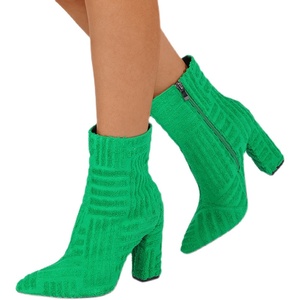 New 2025 Chunky High Heel Fashion Green Catwalk Street Women's <b>Boots</b> Short <b>Boots</b> - Product Image 6