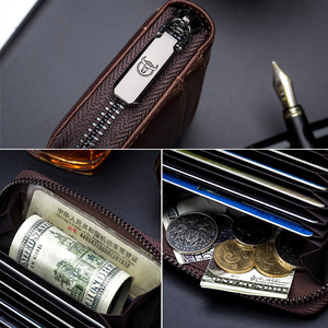 BULLCAPTAIN RFID Multiple <b>Card</b> Slot Zipper Full Grain Leather <b>Card</b> Cover Case Genuine Leather Passport <b>Holder</b> Wallet <b>Card</b> <b>Holder</b> - Product Image 6