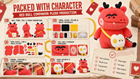 Peluche personnalisée en forme de bœuf cornu rouge OEM/ODM avec sac bandoulière blanc à motif de personnage