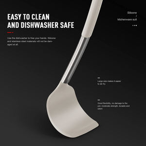 Ensemble d'ustensiles de cuisine en silicone blanc avec manche en acier inoxydable, spatule, cuillère, fouet, outils de cuisson et de pâtisserie avec support de rangement - Product Image 4