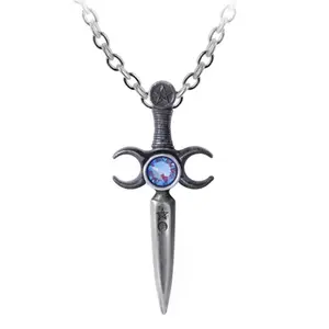 Retro Personalized Double-Stringed Moon Sword Necklace With Diamond Cross Pendant For Men and Women