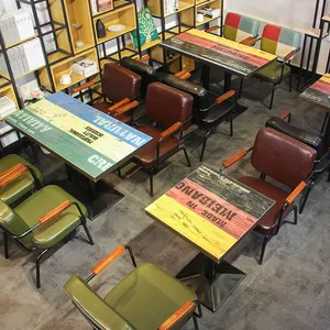 Factory Wholesale Retro Industrial Fast Food Suppliers Furniture Modern Wooden Cafe Restaurant Table And Chairs Set