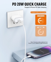 Adaptateur secteur USB C LDNIO Q111 en gros, chargeur rapide 20W PD avec câble pour iPhone 14 13 12 Pro Max