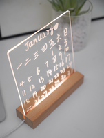 Hojas de acrílico transparente DIY tablero de mensajes de acrílico en blanco acrílico escritura libre tablero de mensajes led alimentado por USB con base de madera