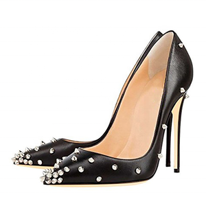 Zapatos de vestir de tacón alto y fino para mujer, con remaches metálicos, de corte bajo, sin cordones, con punta, para citas, talla grande 43 - Product Image 4